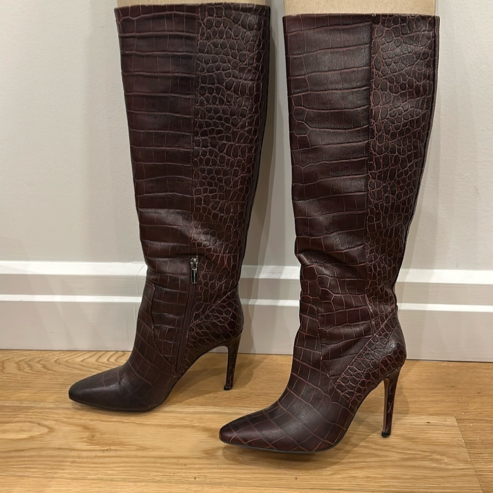 Vince Camuto Dark Brown Croc Heeled Boots